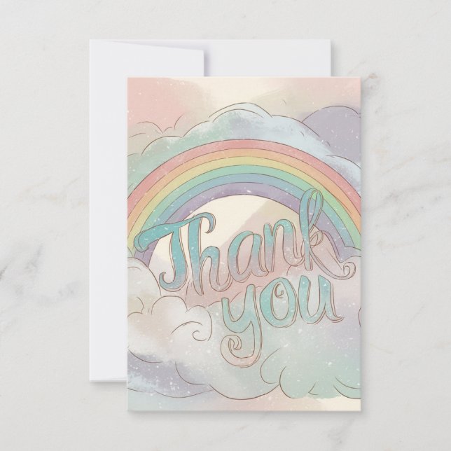 Tarjeta De Agradecimiento Sencillo arcoiris y nubes (Anverso)