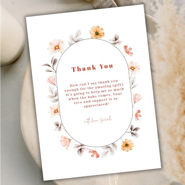 Tarjeta De Agradecimiento Sencillo Baby Shower con marco de flores silvestre (Simple Boho Wildflower Frame Baby Shower Thank You Card)