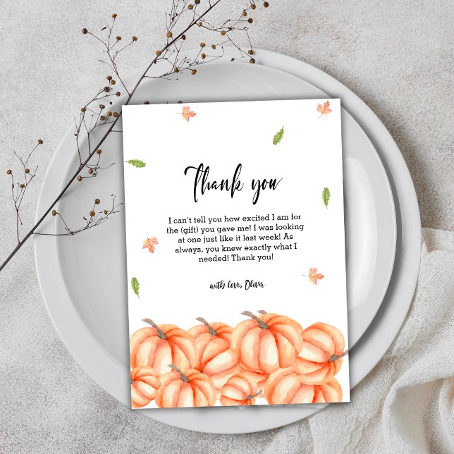 Tarjeta De Agradecimiento Sencillo Baby Shower de Halloween de Otoño de Cala (Simple Little Pumpkin Halloween Fall Baby Shower Thank You Card)