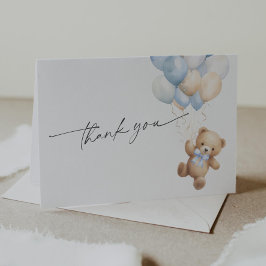 Tarjeta De Agradecimiento Sencillo Blue Teddy Bear Baby Boy Shower
