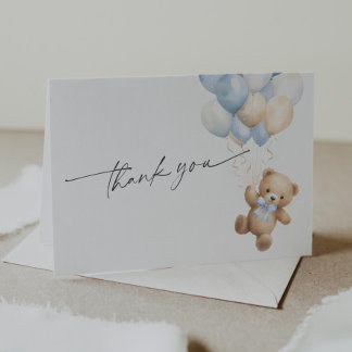 Tarjeta De Agradecimiento Sencillo Blue Teddy Bear Baby Boy Shower