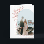 Tarjeta De Agradecimiento Sencillo Boda de fotografía del arco floral de Ter<br><div class="desc">Un boda sencillo y moderno doblado tarjeta de agradecimiento con su retrato boda favorito en un arco con una línea de terracota dibujada a la espalda con un ramo de flores. Añade tu mensaje dentro.</div>