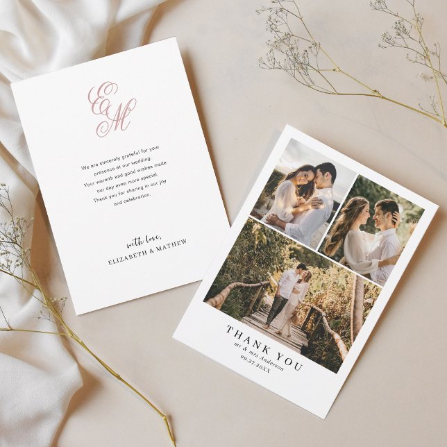 Tarjeta De Agradecimiento Sencillo Boda de fotografía elegante en monograma  (Subido por el creador)