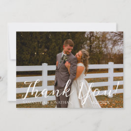 Tarjeta De Agradecimiento Sencillo boda de fotos con guión moderno