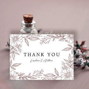 Tarjeta De Agradecimiento Sencillo Boda Rojo De Canela Floral Elegante