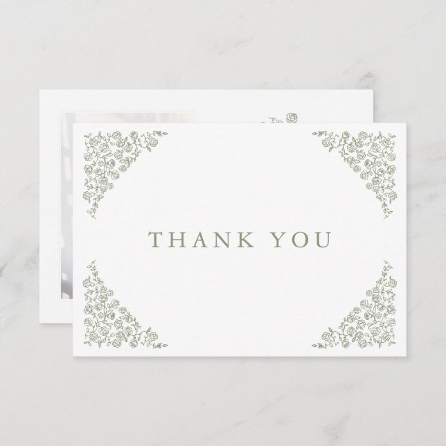 Tarjeta De Agradecimiento Sencillo Boda Verde Floral Timeless Floral (Anverso / Reverso)