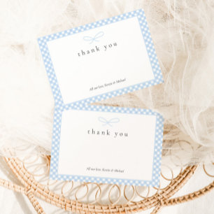 Tarjeta De Agradecimiento Sencillo Bow Blue Plaid