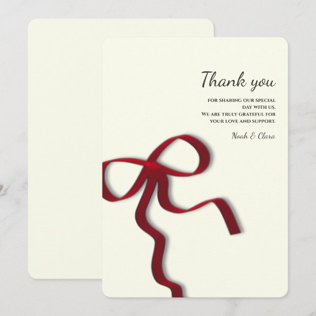 Tarjeta De Agradecimiento Sencillo Bow Rojo Minimalista Elegante (Anverso / Reverso)