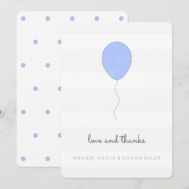 Tarjeta De Agradecimiento Sencillo cumpleaños de globo gris y azul Shabby (Anverso / Reverso)