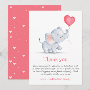 Tarjeta De Agradecimiento Sencillo Elefante y Globo en Forma de Corazón para