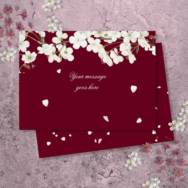 Tarjeta De Agradecimiento Sencillo elegante Blossom Floral Borgoña (Simple Elegant White Blossom Floral Burgundy Thank You Card)