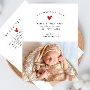Tarjeta De Agradecimiento Sencillo Elegante Corazón Rojo 2 Fotos Baby Shower