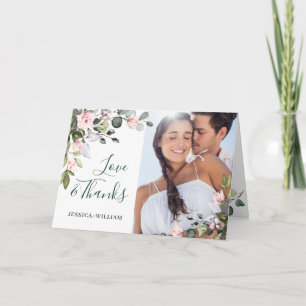 Tarjeta De Agradecimiento Sencillo Elegante Eucalipto Rosado Rosas Boda