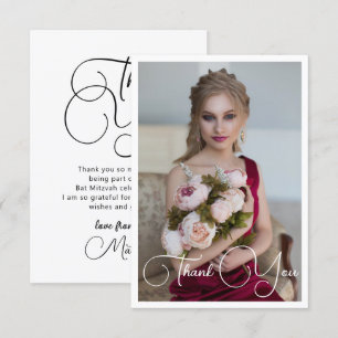 Tarjeta De Agradecimiento Sencillo Elegante Foto Bat Mitzvah Cumpleaños