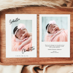 Tarjeta De Agradecimiento Sencillo Elegante Foto de Bebé Escrita a Mano Agra