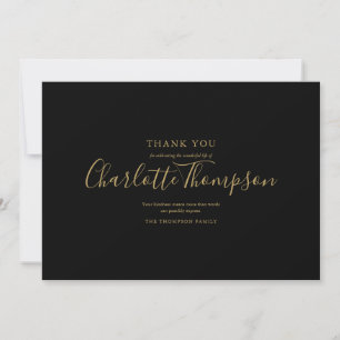 Tarjeta De Agradecimiento Sencillo Elegante Memorial Funeral con Letra Dorad