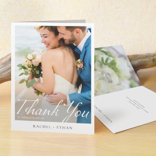 Tarjeta De Agradecimiento Sencillo Elegante Moderno Guion Foto Boda