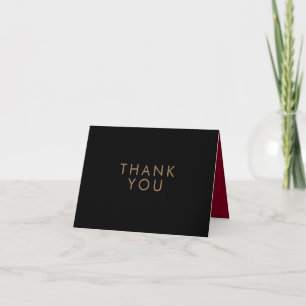 Tarjeta De Agradecimiento Sencillo Elegante Negro Dorado Borgoña