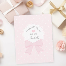 Tarjeta De Agradecimiento Sencillo Elegante Rosa Pastel Suave Lazo Cumpleaño