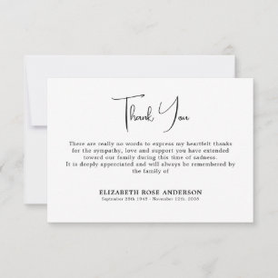 Tarjeta De Agradecimiento Sencillo Funeral de Simpatía Memorial Moderno Mini