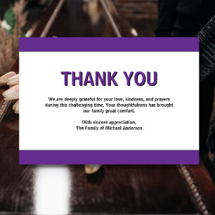 Tarjeta De Agradecimiento Sencillo Funeral de Simpatía Tradicional Púrpura