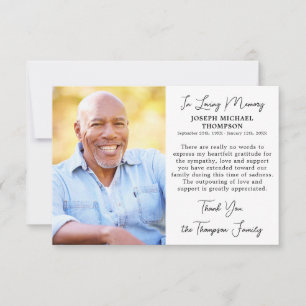 Tarjeta De Agradecimiento Sencillo Funeral Foto Memorial Personalizado