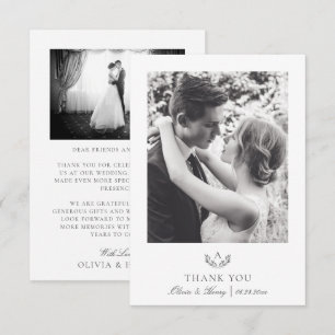 Tarjeta De Agradecimiento Sencillo Gris Boda Monograma 2 Foto