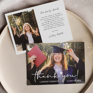Tarjeta De Agradecimiento Sencillo guión de la foto de graduación del corazó