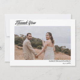 Tarjeta De Agradecimiento Sencillo guión moderno 4 fotos boda que