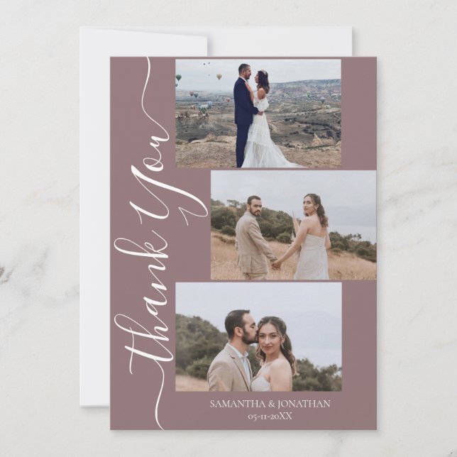 Tarjeta De Agradecimiento Sencillo guión moderno 6 fotos boda que (Anverso)