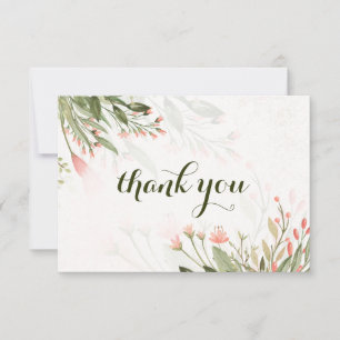 Tarjeta De Agradecimiento Sencillo jardín de flores rosadas de acuarela para