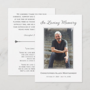 Tarjeta De Agradecimiento Sencillo memorial de simpatía con foto para funera
