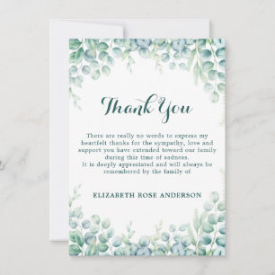 Tarjeta De Agradecimiento Sencillo memorial funerario Elegante vegetación pé