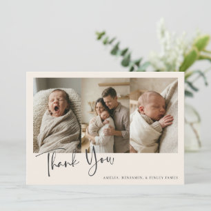 Tarjeta De Agradecimiento Sencillo Minimalista Marfil Multi Cuatro Fotos Beb