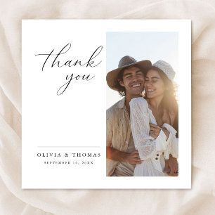 Tarjeta De Agradecimiento Sencillo Minimalista Moderno Cuadrado de Foto Boda