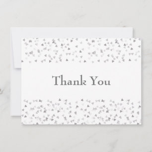 Tarjeta De Agradecimiento Sencillo Moderno Chic Corazones de Plata Confeti