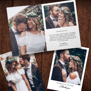 Tarjeta De Agradecimiento Sencillo Moderno Elegante 4-Fotos Boda