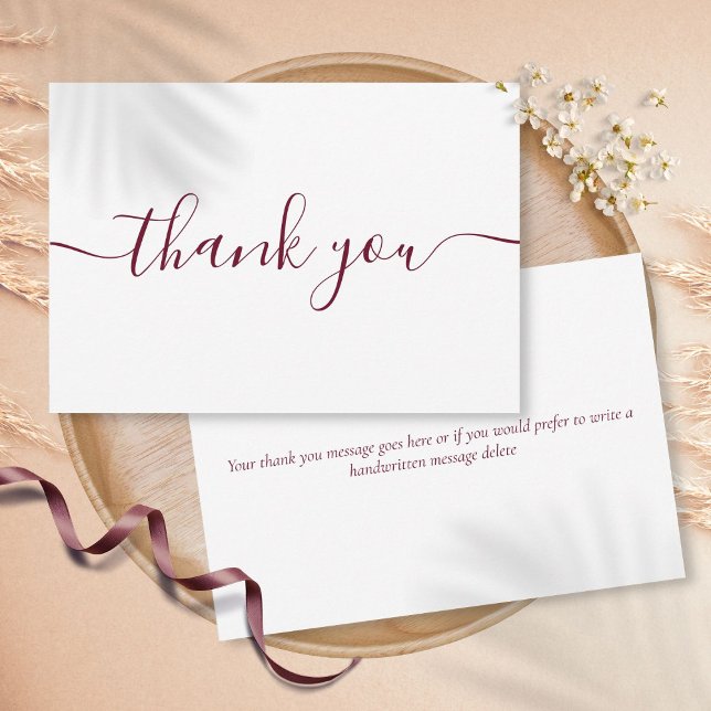 Tarjeta De Agradecimiento Sencillo Moderno Elegante Script Burgundy (Subido por el creador)
