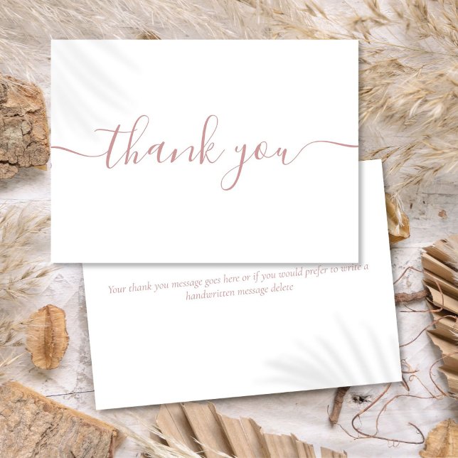 Tarjeta De Agradecimiento Sencillo Moderno Elegante Script Rosa Polvoriento (Simple Modern Elegant Dusty Rose Script Thank You Card)