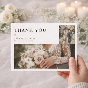 Tarjeta De Agradecimiento Sencillo Moderno Rústico Dos Fotos Boda