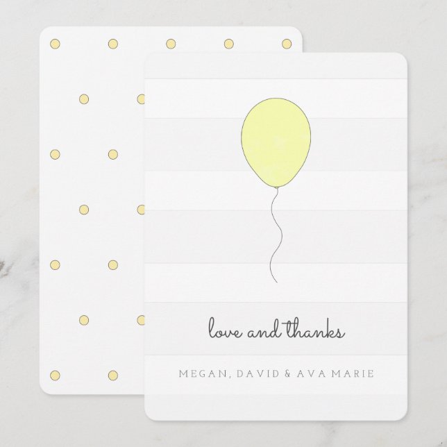 Tarjeta De Agradecimiento Sencillo Shabby Chic Gris y globo amarillo Cumplea (Anverso / Reverso)