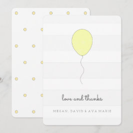 Tarjeta De Agradecimiento Sencillo Shabby Chic Gris y globo amarillo Cumplea