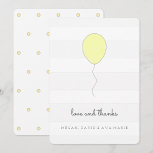 Tarjeta De Agradecimiento Sencillo Shabby Chic Gris y globo amarillo Cumplea