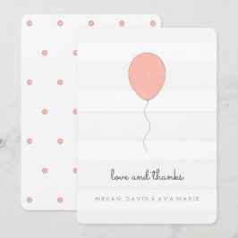 Tarjeta De Agradecimiento Sencillo Shabby Chic Gris y Globo Rosa Cumpleaños