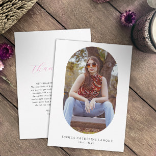 Tarjeta De Agradecimiento Sencillo velatorio funerario de corazón rosa blanc