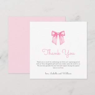Tarjeta De Agradecimiento Sencillo y Elegante Baby Shower de Lazo Rosa