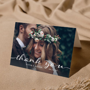 Tarjeta De Agradecimiento Sencillo y elegante Boda de foto moderna
