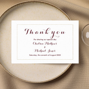 Tarjeta De Agradecimiento Sencillo y elegante burdeos de oro blanco Gracias