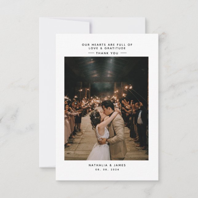 Tarjeta De Agradecimiento Sencillo y elegante con Boda de fotos (Anverso)