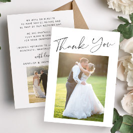Tarjeta De Agradecimiento Sencillo y elegante guión 2 fotos boda